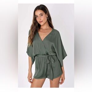 Lulus Xs / Sleek Olive Green Wrap Romper
